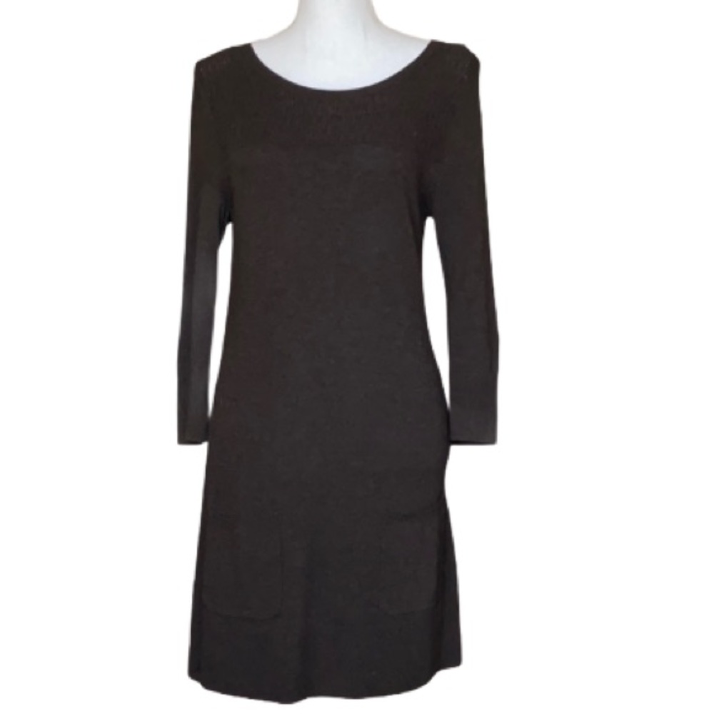 Chaiken Button Back Tunic with Texture Stitch Brown Knit Mini Dress